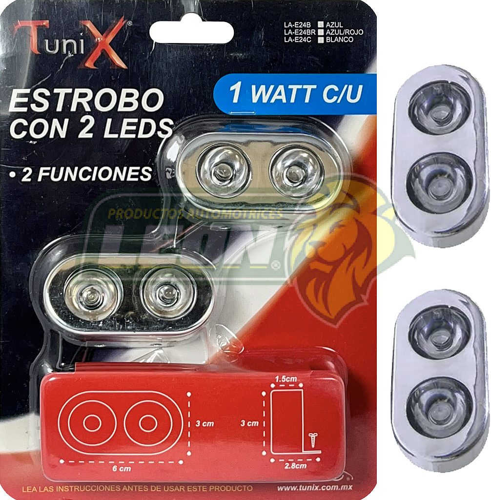 ESTROBO CON 2 LEDS 1W 2 FUNCIONES AZUL (JGO. c/2 pzas.)