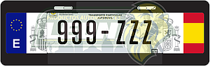PORTAPLACA NEGRA T/EUROPEO C/BANDERA ESPAÑA-18 EN LOS COSTADOS (X PIEZA)
