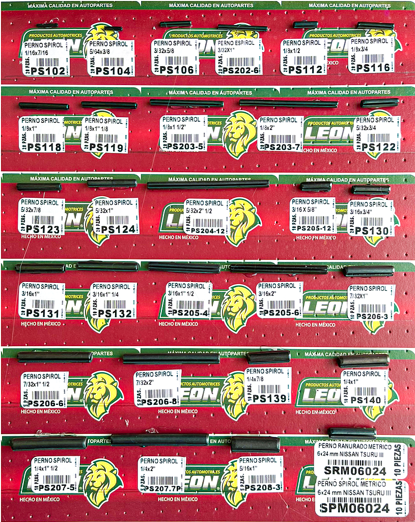 MUESTRARIO DE PERNOS SPIROL VARIOS MODELOS