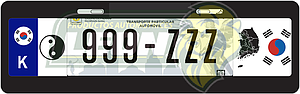PORTAPLACA NEGRA T/EUROPEO C/BANDERA COREA-17 EN LOS COSTADOS =PPE-KORE (X PIEZA)