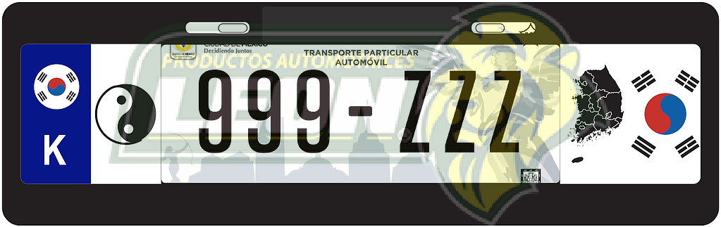 PORTAPLACA NEGRA T/EUROPEO C/BANDERA COREA-17 EN LOS COSTADOS =PPE-KORE (X PIEZA)