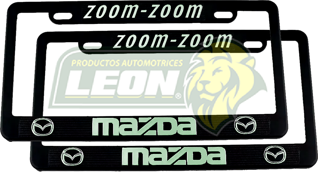 PORTAPLACAS NEGRAS GRABADAS MAZDA LETRAS FLUORESCENTES (JGO. c/2 pzas.)