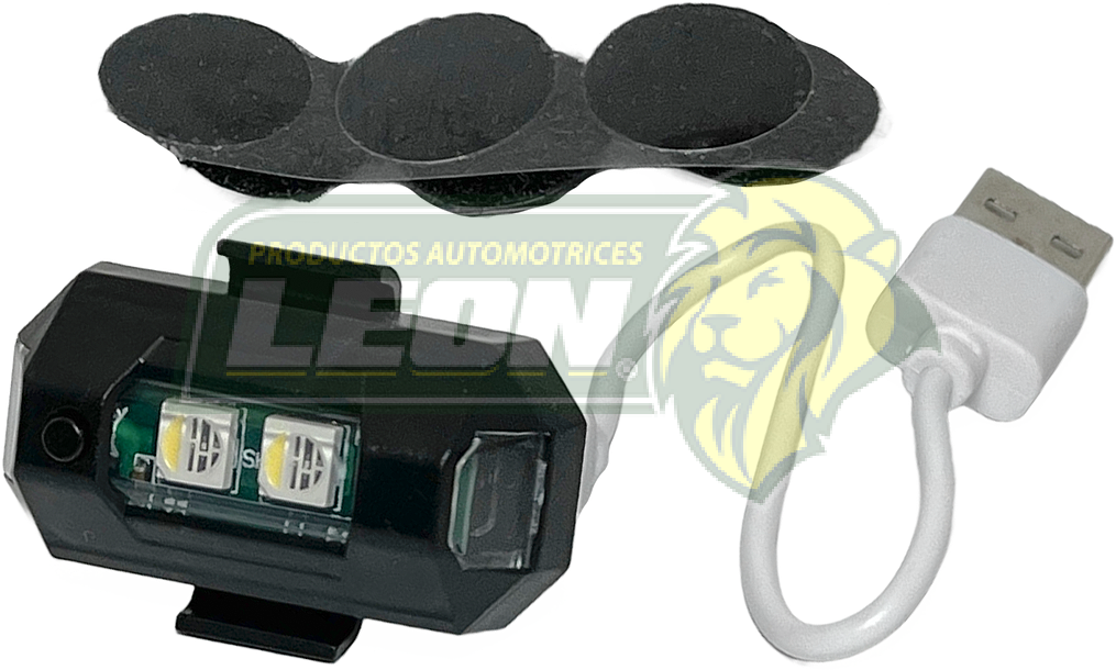 FARO INALAMBRICO CON 2 LEDS RGB, 3 FUNCIONES DE ESTROBO C/CARGADOR USB Y VELCRO P/SUJECION