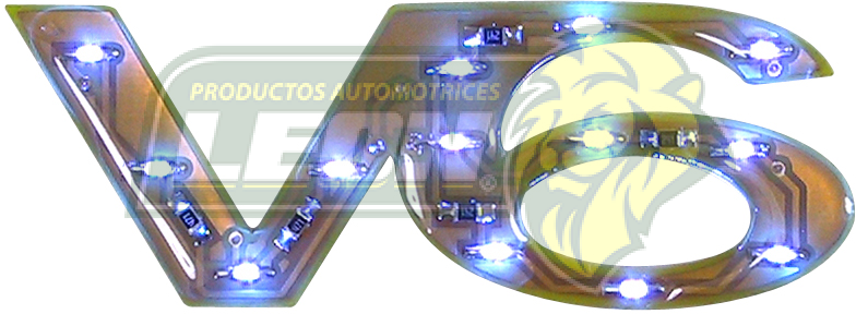 EMBLEMA AUTOADHERIBLE "V6" C/LUZ AZUL