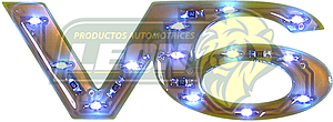 EMBLEMA AUTOADHERIBLE "V6" C/LUZ AZUL