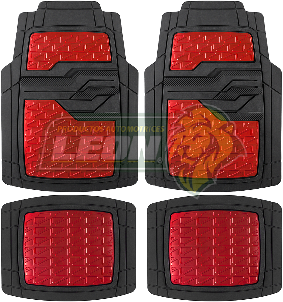 TAPETE UNIVERSAL NEGRO c/POSAPIE ROJO METALICO (JGO. c/4 pzas.)