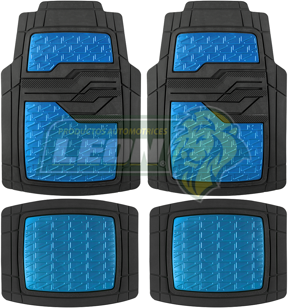 TAPETE UNIVERSAL NEGRO c/POSAPIE AZUL METALICO (JGO. c/4 pzas.)