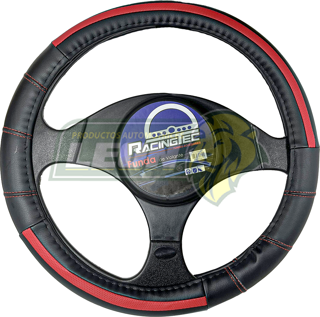 FUNDA P/VOLANTE DE VINIL NEGRA/ROJA MEJOR CALIDAD VIVO PLATA HULE UNIVERSAL = IEC2003800