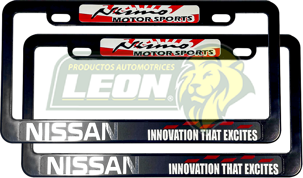 PORTAPLACAS NEGRAS UNIVERSAL C/STICKER NISMO NISSAN SOL NACIONAL (JGO c/2 pz.)