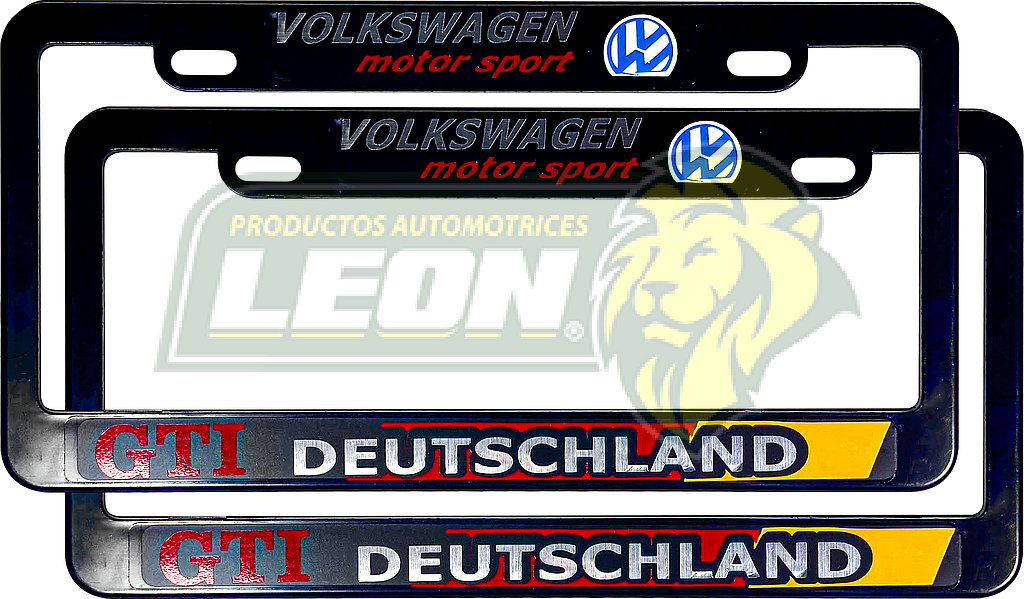PORTAPLACAS NEGRAS UNIVERSAL C/STICKER VW DEUTSCHLAND NACIONAL (JGO c/2 pz.)