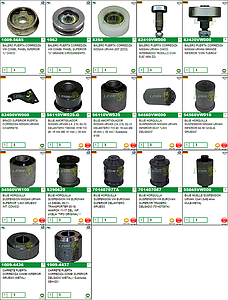 MUESTRARIO DE VARIOS NISSAN URVAN, VW EUROVAN, ETC. “A” (BALEROS, BRAZO Y CARRETES DE PUERTA CORREDIZA, BUJES DE SUSPENSION)
