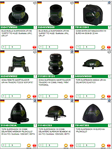 MUESTRARIO DE VARIOS NISSAN URVAN, VW EUROVAN, ETC. “C” (BUJES SUSPENSION, GOMAS BARRA ESTABILIZADORA, DE AMORTIGUADOR, TOPES DE SUSPENSION)