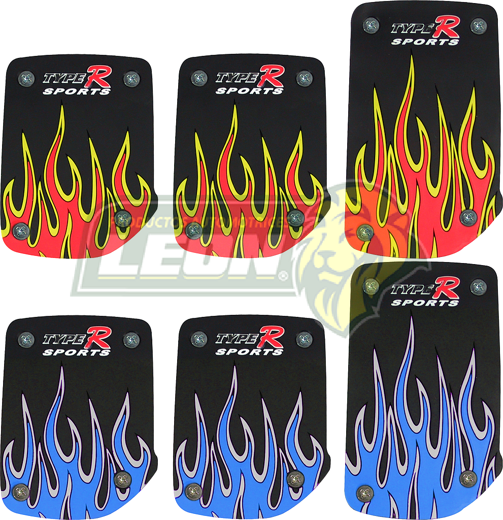 JUEGO DE PEDALES HULE FLAMAS STD. (ROJO o AZUL)