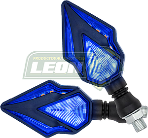 LAMPARA DIRECCIONAL PARA MOTO C/LUZ AZUL DIURNA SECUENCIAL, CASCADA NEGRA 12V (JGO. c/2 pzas.)