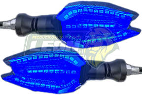 LAMPARA DIRECCIONAL PARA MOTO C/LUZ AZUL DIURNA SECUENCIAL, CASCADA NEGRA 12V (JGO. c/2 pzas.)