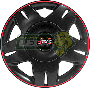 TAPON DE RIN 13” NISSAN PLATINA MOD. 47 NEGRO CON CINTA  ROJA (JGO. c/4 pz.)