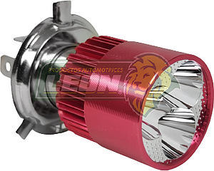 FOCO LED H4 3 LED CARCASA ROJO P/MOTOS