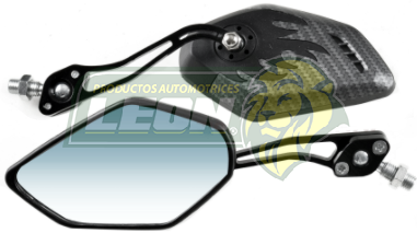 ESPEJO CARBON UNIV. P/MOTOCICLETA (PAR) TRAPEZOIDE C/ADAPTADORES