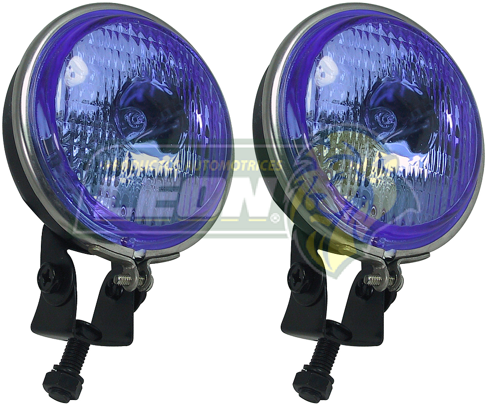 FAROS REDONDO AZUL BASE CROMADA 9 CM. 12V 55W H3 (JGO c/2 pz.)