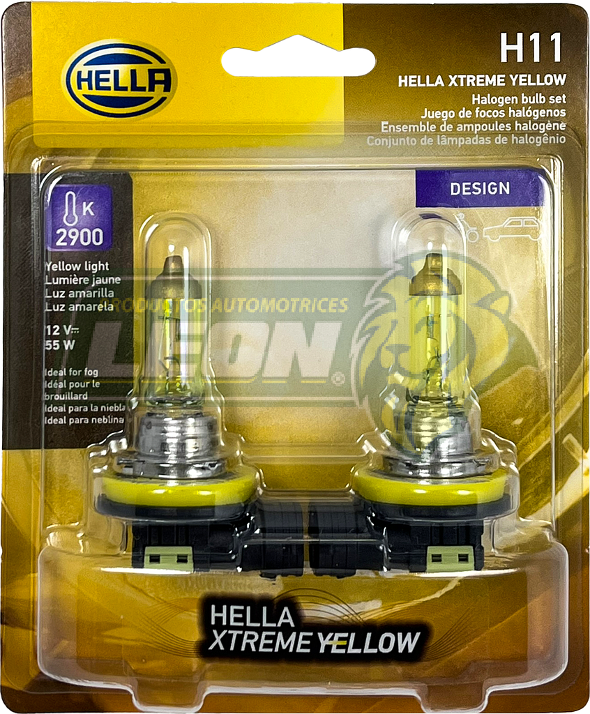 FOCO H11 HELLA BOMBILLA AMARILLO 12V 55W PREMIUM 2900K (211730941) (JGO. c/2 pzas.)