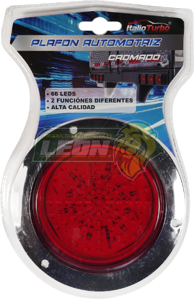 PLAFON REDONDO 4” 66 LEDS ROJO ARO CROMADO (2 FUNCIONES DIFERENTES)