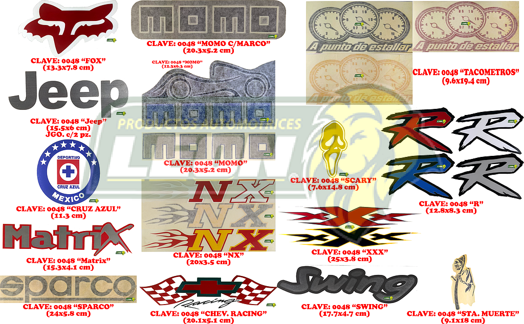 CALCOMANIA LETREROS " MARCAS Y FIGURAS