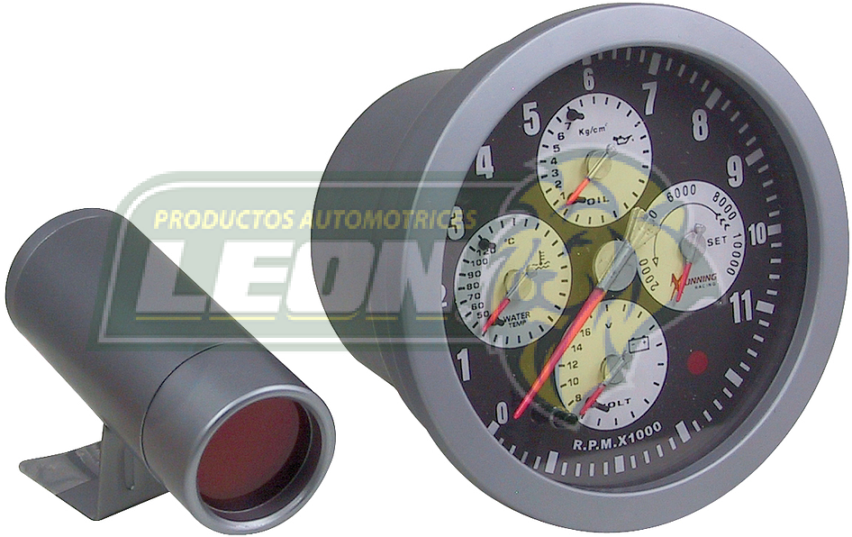 TACOMETRO 4" 7 COLORES 4 EN 1 BASE GRIS