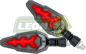 LAMPARA DIRECCIONAL PARA MOTO C/LUZ ROJA DIURNA SECUENCIAL, CASCADA NEGRA 12V (JGO. c/2 pzas.)