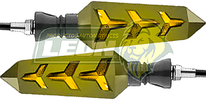LAMPARA DIRECCIONAL PARA MOTO C/LUZ AMBAR DIURNA SECUENCIAL, CASCADA NEGRA 12V (JGO. c/2 pzas.)
