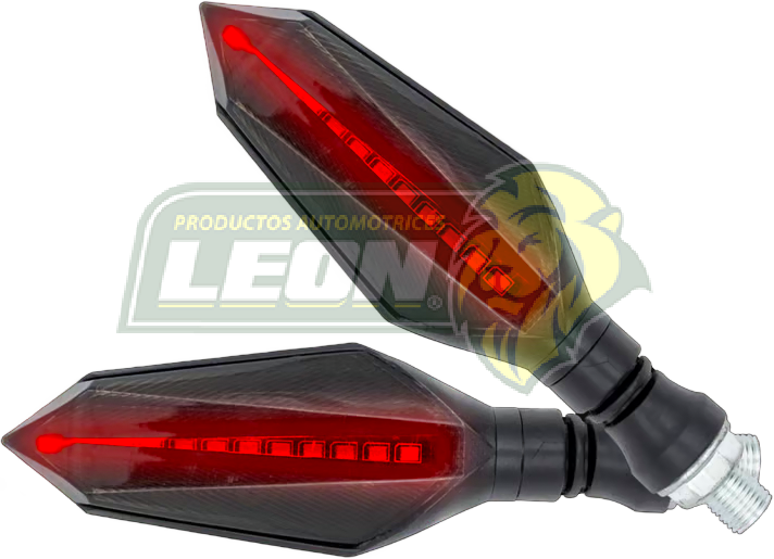 LAMPARA DIRECCIONAL PARA MOTO C/LUZ ROJA DIURNA SECUENCIAL, CASCADA NEGRA 12V (JGO. c/2 pzas.)