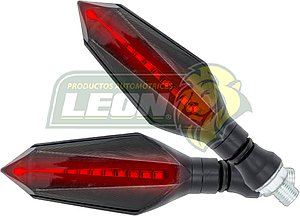 LAMPARA DIRECCIONAL PARA MOTO C/LUZ ROJA DIURNA SECUENCIAL, CASCADA NEGRA 12V (JGO. c/2 pzas.)