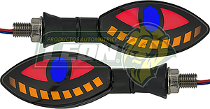 LAMPARA DIRECCIONAL PARA MOTO C/LUZ AZUL-ROJO DIURNA SECUENCIAL, CASCADA NEGRA 12V (JGO. c/2 pzas.)