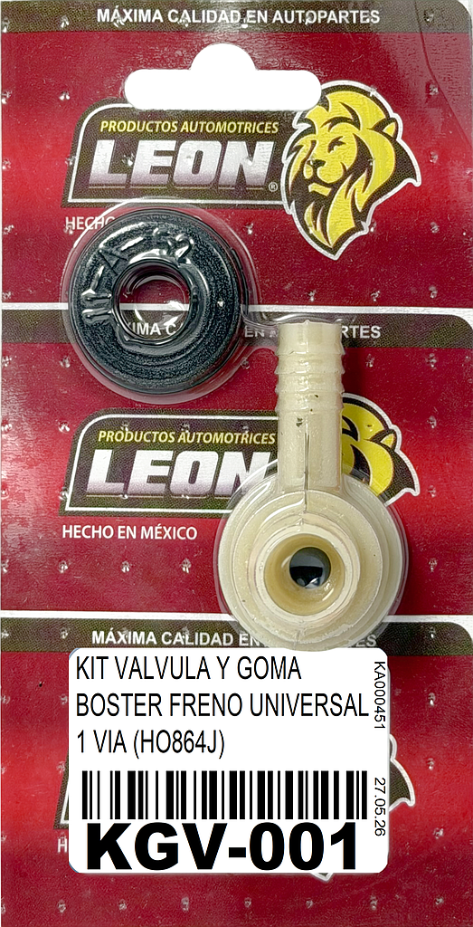 KIT VALVULA Y GOMA BOSTER FRENO UNIVERSAL 1 VIA (HO864J)