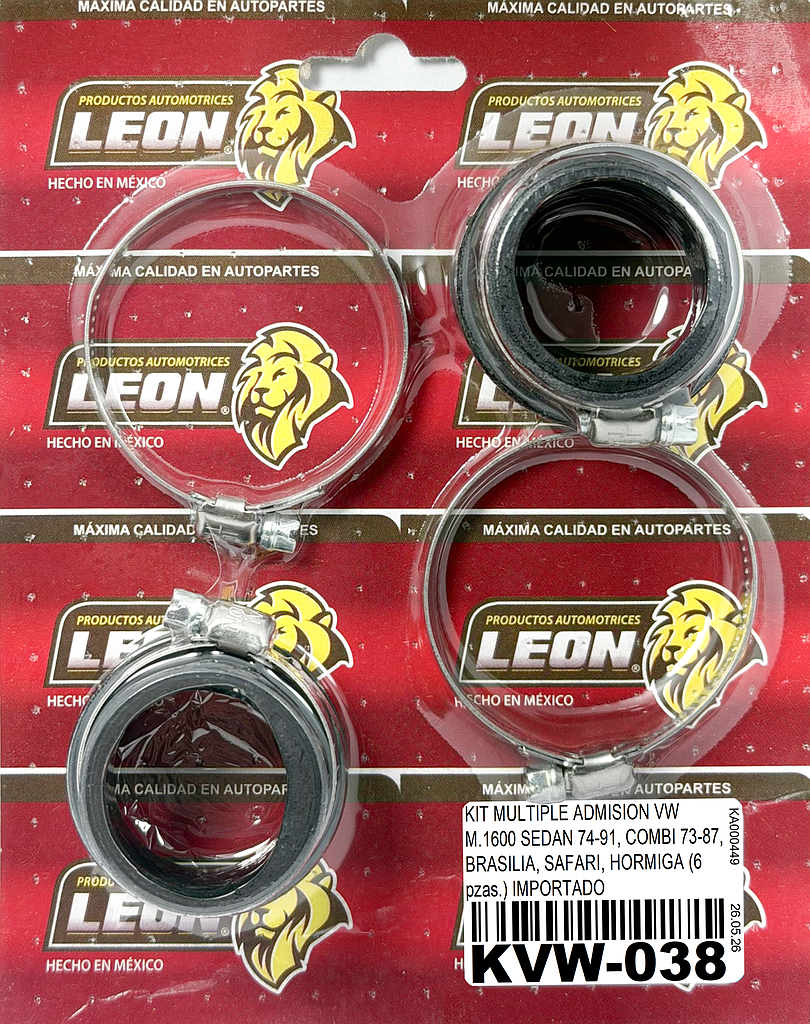 KIT MULTIPLE ADMISION VW M.1600 SEDAN 74-91, COMBI 73-87, BRASILIA, SAFARI, HORMIGA (6 pzas.) IMPORTADO