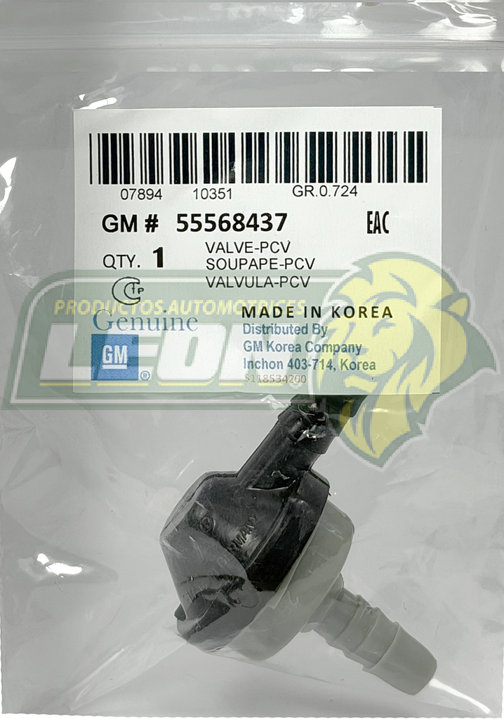 VALVULA PCV GM ASTRA 1.8L 2008, AVEO 1.6L 09-11, CRUZE 1.8L 10-18, SONIC 1.6L 1.8L 12-18, TRAX 1.8L 13-20 (320-002, 25198656, 55568261, 93746932)
