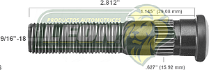 BIRLO RUEDA FORD F350 70-96, CMTA. P400 67-96 R: 9/16-18, LGO.: 2.812”, ESTR.: .627” (15.92 mm) R.T.  (B-3037)