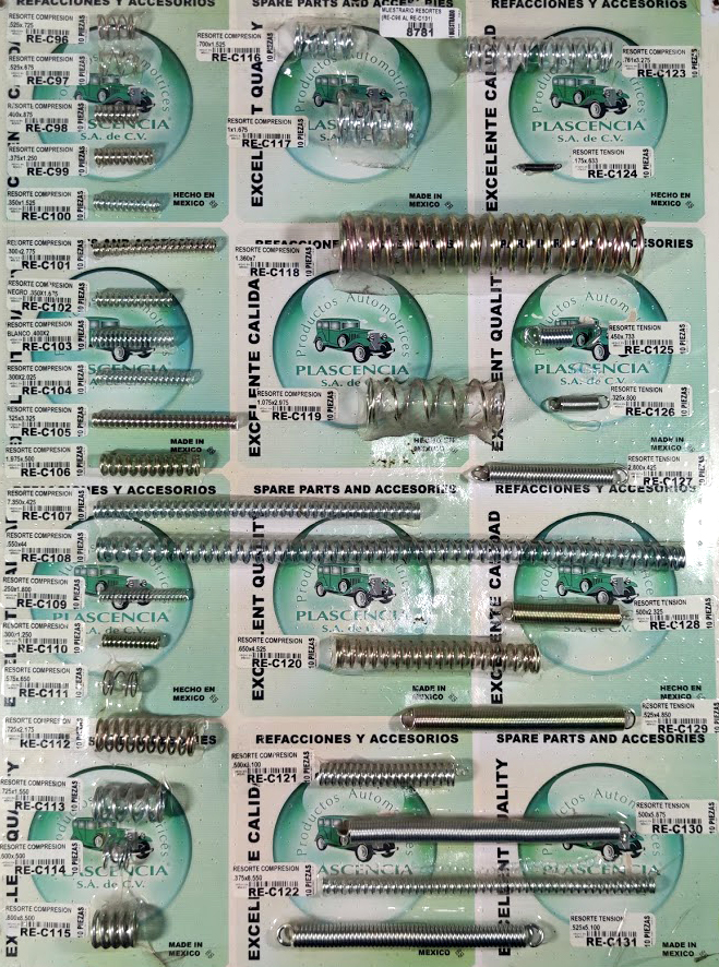 MUESTRARIO DE RESORTES COMPRESION Y TENSION UNIVERSALES DEL (RE-C96 AL RE-C131)