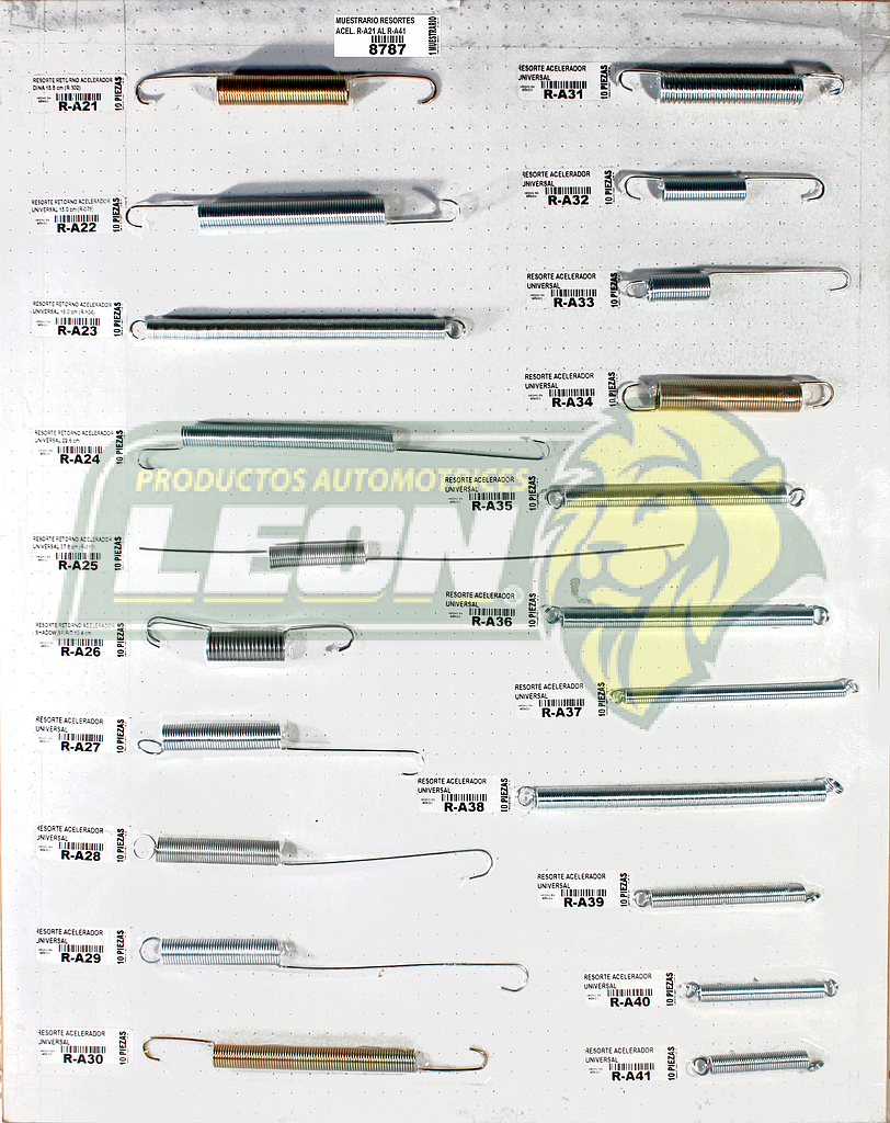 MUESTRARIO DE RESORTES DE ACELERADOR DEL R-A21 AL R-A41 (TABLA 2)
