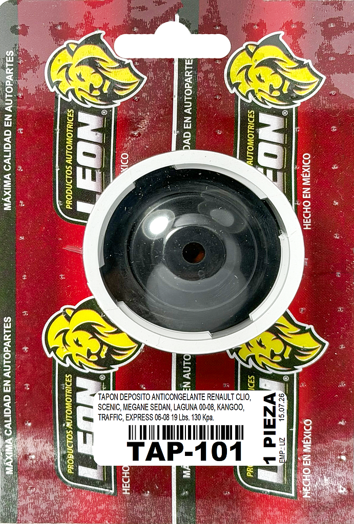 TAPON DEPOSITO ANTICONGELANTE RENAULT CLIO, SCENIC, MEGANE SEDAN, LAGUNA 00-08, KANGOO, TRAFFIC, EXPRESS 06-08 19 Lbs. 130 Kpa.