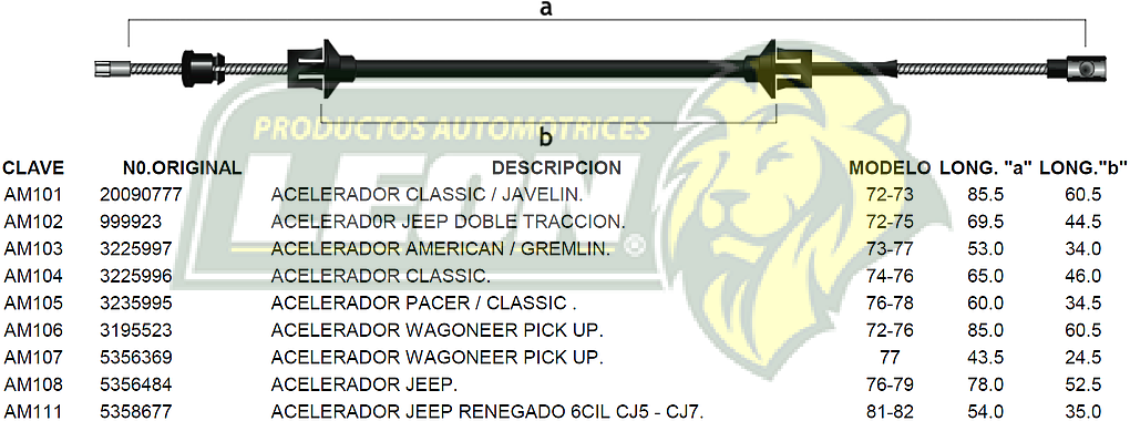 CHICOTE ACEL. JEEP DOBLE TRACCION 72-75