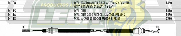 CHICOTE ACEL. TRACTOCAMION S-861 AUTOBUS Y CAMION MOTOR TRASERO 533, 631 6, 8 Cil.