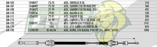 CHICOTE ACEL. CHEVELLE 8 Cil. 73-74