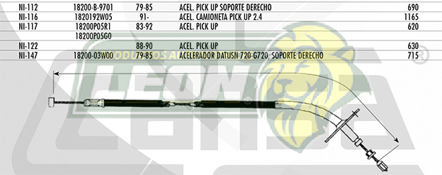 CHICOTE ACEL. NISSAN PK-UP 88-90