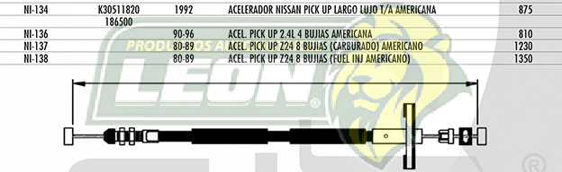 CHICOTE ACEL. NISSAN PK UP LARGO AMERICANA