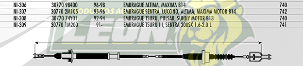 CHICOTE EMBR. NISSAN TSURU III LARGO, SENTRA 200SX 1.6-2.0L 91-