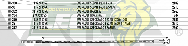 CHICOTE EMBR. VW SEDAN 1200, 1500 REFORZADO