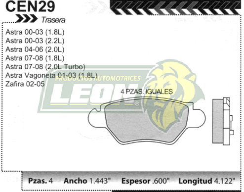 BALATA F.D. ASTRA 1.8, 2.2L 00-04 (TRASERA)