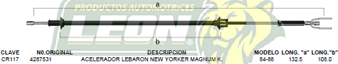 CHICOTE ACEL. LEBARON, NEW YORKER, MAGNUM “K” 84-88