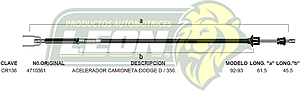 CHICOTE ACEL. CAMIONETA DODGE D-350 92-93