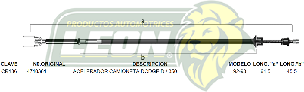 CHICOTE ACEL. CAMIONETA DODGE D-350 92-93